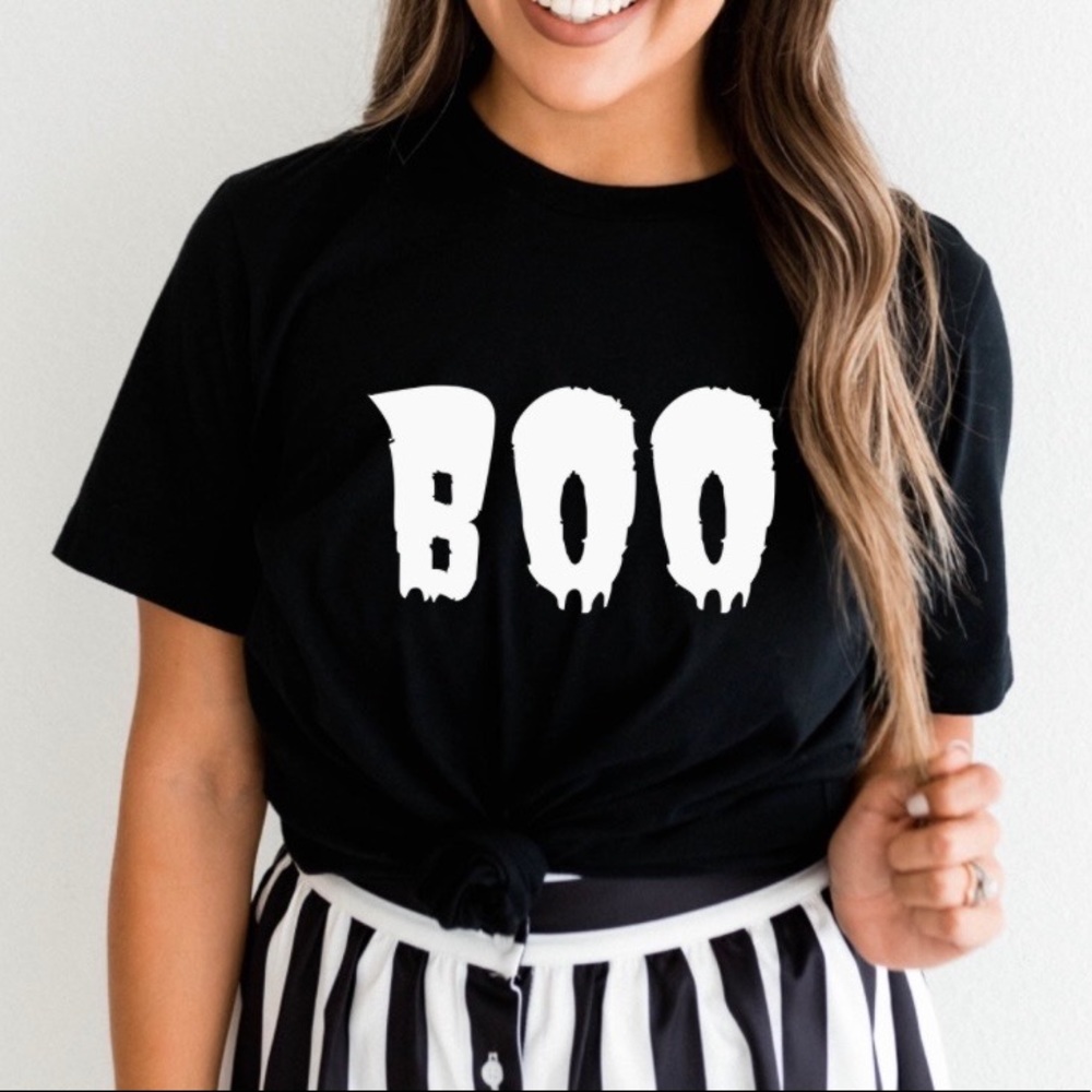 Halloween Boo Crew Neck Short Sleeve Tee Shirt